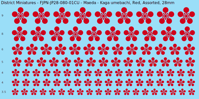 Maeda clan mon, Kaga umebachi, Red waterslide decal sheet, 28mm