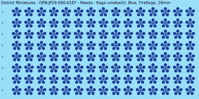 Maeda clan mon, Blue waterslide decal sheet, Fireforge banner sizes, 28mm