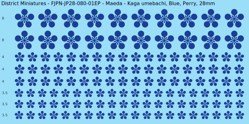 Maeda clan mon, Blue waterslide decal sheet, Perry banner sizes, 28mm