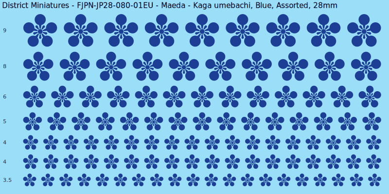 Maeda clan mon, Kaga umebachi, Blue waterslide decal sheet, 28mm