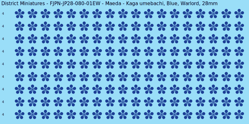Maeda clan mon, Blue waterslide decal sheet, Warlord banner sizes, 28mm