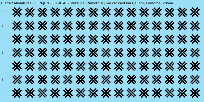 Matsuda Clan mon, Black waterslide decal sheet, Fireforge banner sizes, 28mm