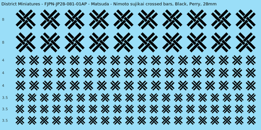 Matsuda Clan mon, Black waterslide decal sheet, Perry banner sizes, 28mm
