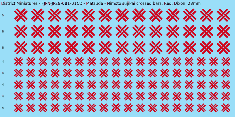 Matsuda Clan mon, Red waterslide decal sheet, Dixon banner sizes, 28mm