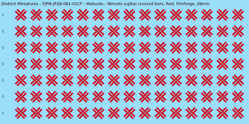 Matsuda Clan mon, Red waterslide decal sheet, Fireforge banner sizes, 28mm