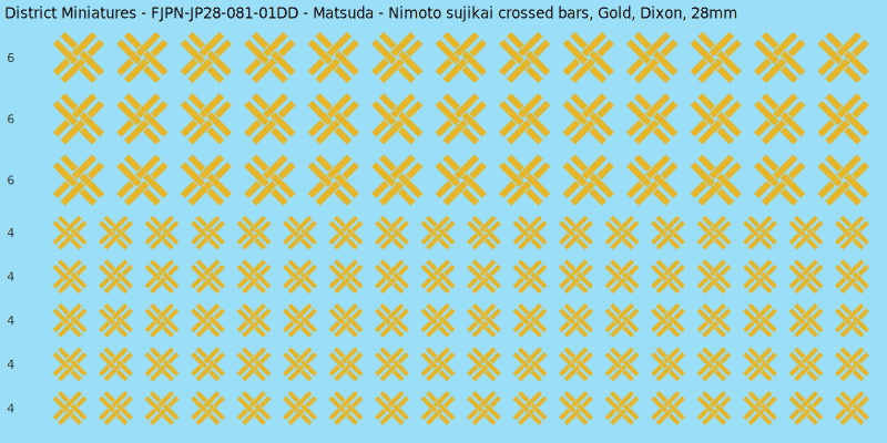 Matsuda Clan mon, Yellow/Gold waterslide decal sheet, Dixon banner sizes, 28mm