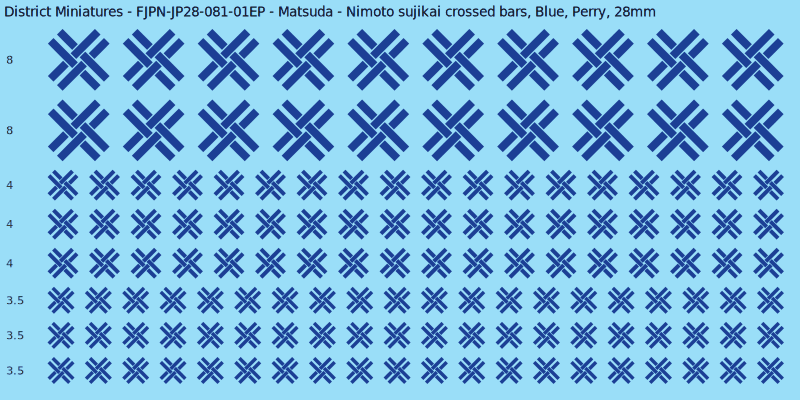 Matsuda Clan mon, Blue waterslide decal sheet, Perry banner sizes, 28mm