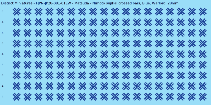 Matsuda Clan mon, Blue waterslide decal sheet, Warlord banner sizes, 28mm