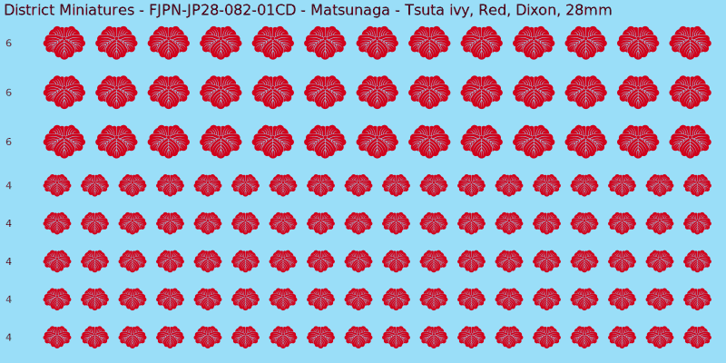 Matsunaga clan mon, Red waterslide decal sheet, Dixon banner sizes, 28mm