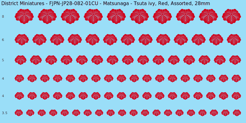 Matsunaga clan mon, Tsuta ivy, Red waterslide decal sheet, 28mm