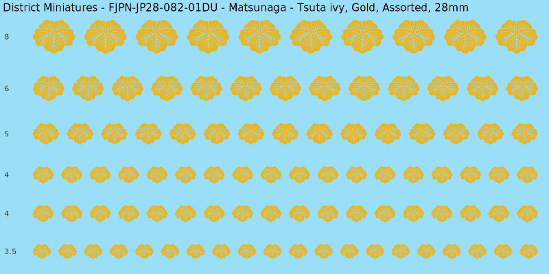 Matsunaga clan mon, Tsuta ivy, Gold waterslide decal sheet, 28mm