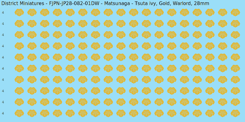 Matsunaga clan mon, Yellow/Gold waterslide decal sheet, Warlord banner sizes, 28mm