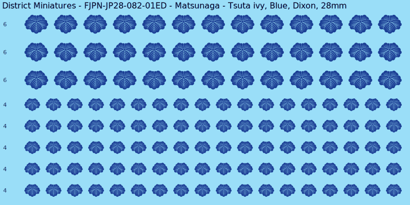 Matsunaga clan mon, Blue waterslide decal sheet, Dixon banner sizes, 28mm