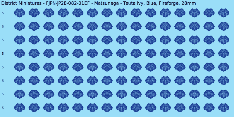 Matsunaga clan mon, Blue waterslide decal sheet, Fireforge banner sizes, 28mm