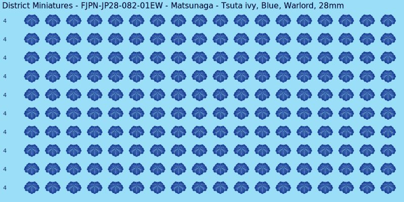 Matsunaga clan mon, Blue waterslide decal sheet, Warlord banner sizes, 28mm