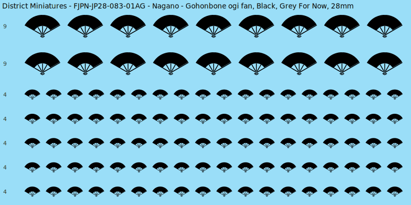 Nagano clan mon, Black waterslide decal sheet, Grey For Now banner sizes, 28mm