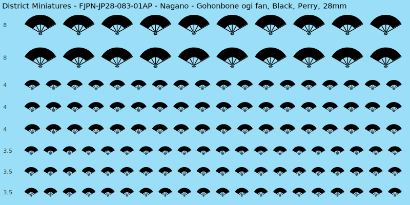Nagano clan mon, Black waterslide decal sheet, Perry banner sizes, 28mm