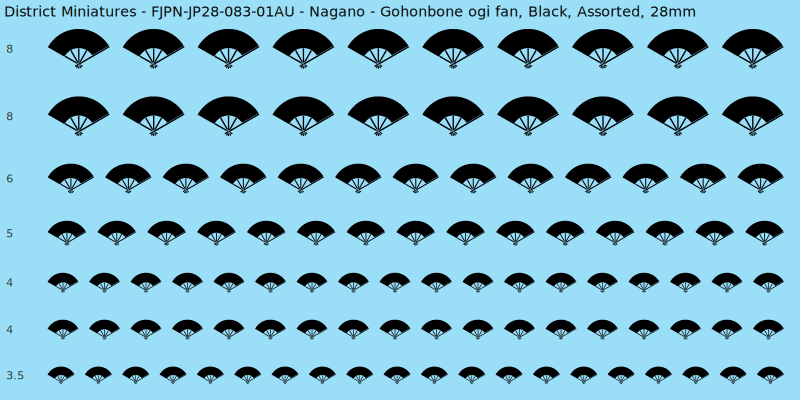 Nagano clan mon, Gohonbone ogi fan, Black waterslide decal sheet, 28mm