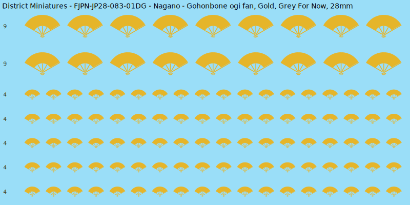 Nagano clan mon, Yellow/Gold waterslide decal sheet, Grey For Now banner sizes, 28mm