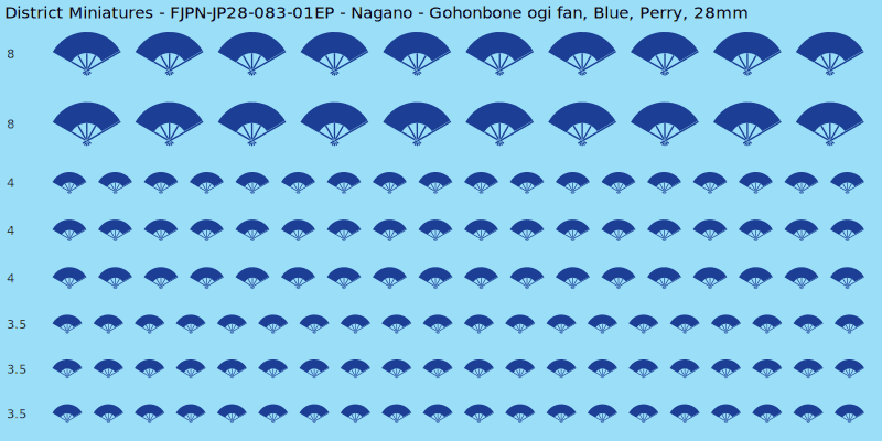 Nagano clan mon, Blue waterslide decal sheet, Perry banner sizes, 28mm