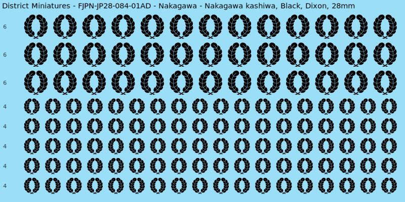 Nakagawa clan mon, Black waterslide decal sheet, Dixon banner sizes, 28mm
