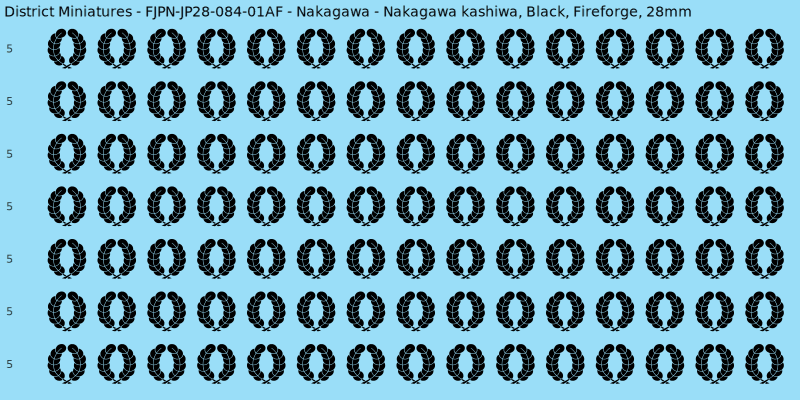 Nakagawa clan mon, Black waterslide decal sheet, Fireforge banner sizes, 28mm