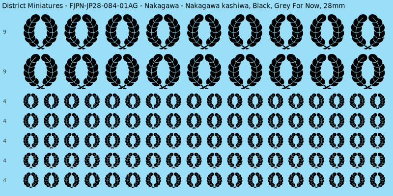 Nakagawa clan mon, Black waterslide decal sheet, Grey For Now banner sizes, 28mm