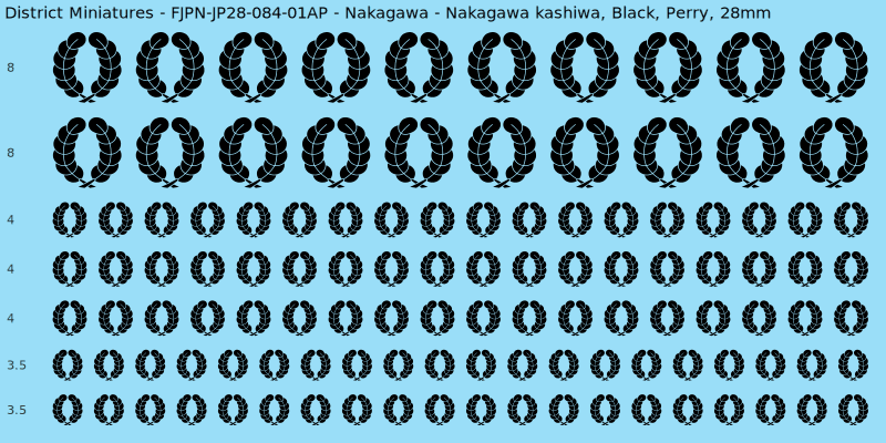 Nakagawa clan mon, Black waterslide decal sheet, Perry banner sizes, 28mm