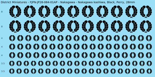 Nakagawa clan mon, Black waterslide decal sheet, Perry banner sizes, 28mm