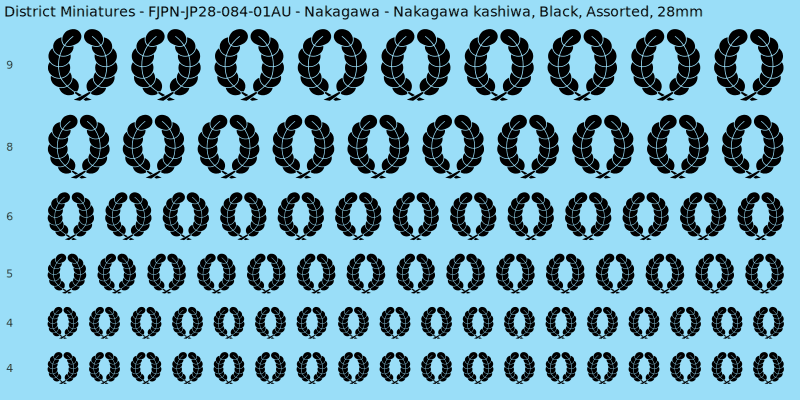 Nakagawa clan mon, Nakagawa kashiwa, Black waterslide decal sheet, 28mm