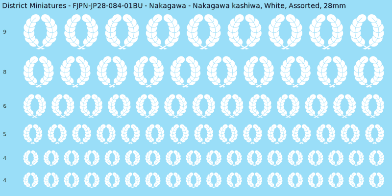Nakagawa clan mon, Nakagawa kashiwa, White waterslide decal sheet, 28mm