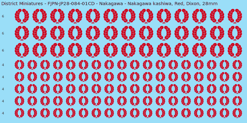 Nakagawa clan mon, Red waterslide decal sheet, Dixon banner sizes, 28mm