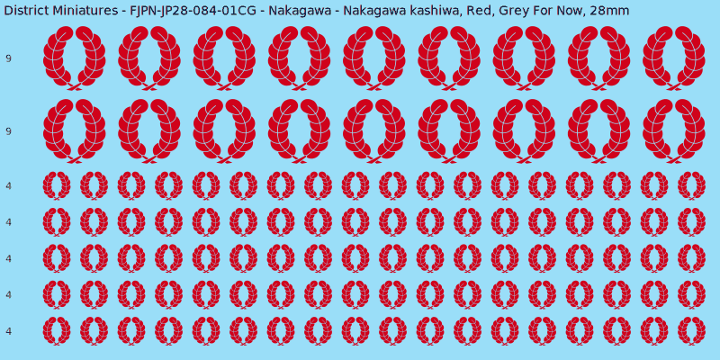 Nakagawa clan mon, Red waterslide decal sheet, Grey For Now banner sizes, 28mm