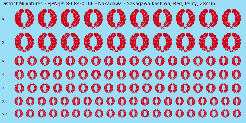 Nakagawa clan mon, Red waterslide decal sheet, Perry banner sizes, 28mm