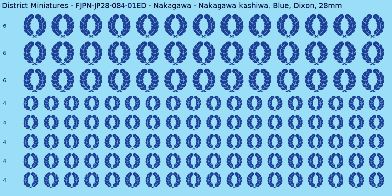 Nakagawa clan mon, Blue waterslide decal sheet, Dixon banner sizes, 28mm