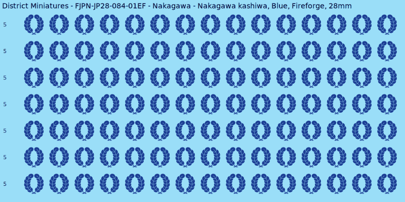 Nakagawa clan mon, Blue waterslide decal sheet, Fireforge banner sizes, 28mm