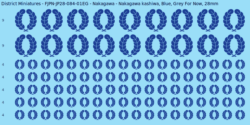 Nakagawa clan mon, Blue waterslide decal sheet, Grey For Now banner sizes, 28mm