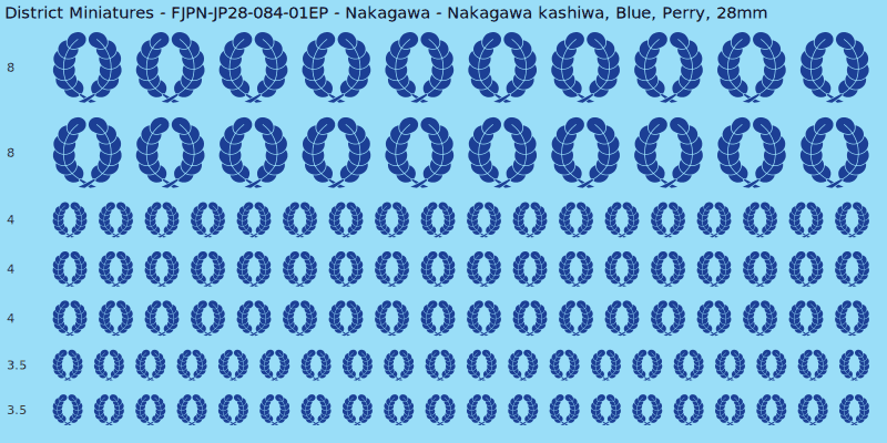 Nakagawa clan mon, Blue waterslide decal sheet, Perry banner sizes, 28mm