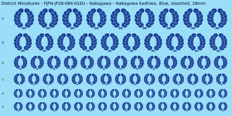 Nakagawa clan mon, Nakagawa kashiwa, Blue waterslide decal sheet, 28mm