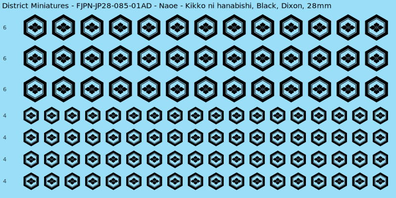 Naoe Clan mon, Black waterslide decal sheet, Dixon banner sizes, 28mm