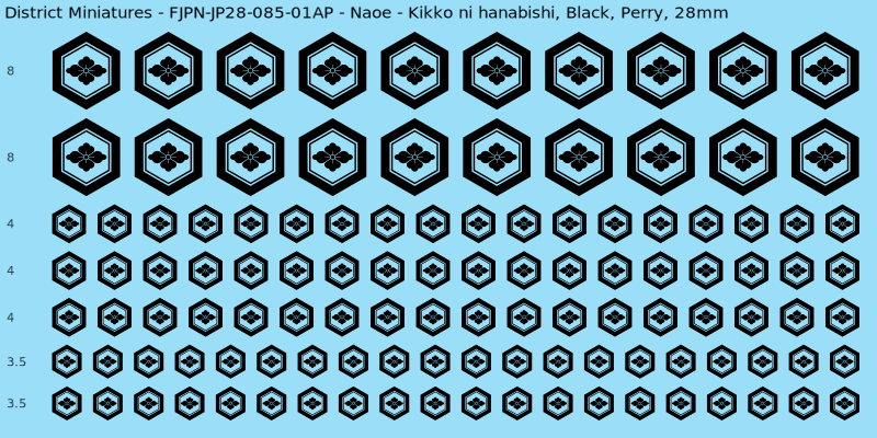 Naoe Clan mon, Black waterslide decal sheet, Perry banner sizes, 28mm