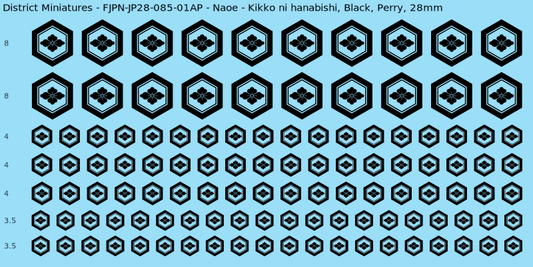 Naoe Clan mon, Black waterslide decal sheet, Perry banner sizes, 28mm