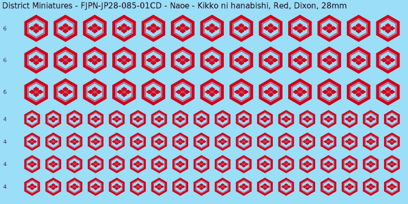 Naoe Clan mon, Red waterslide decal sheet, Dixon banner sizes, 28mm