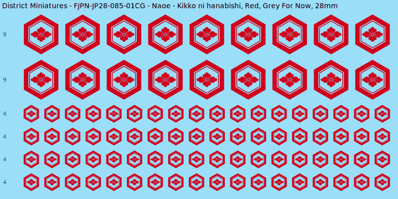 Naoe Clan mon, Red waterslide decal sheet, Grey For Now banner sizes, 28mm