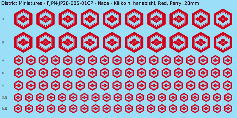 Naoe Clan mon, Red waterslide decal sheet, Perry banner sizes, 28mm