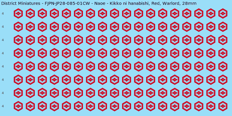Naoe Clan mon, Red waterslide decal sheet, Warlord banner sizes, 28mm