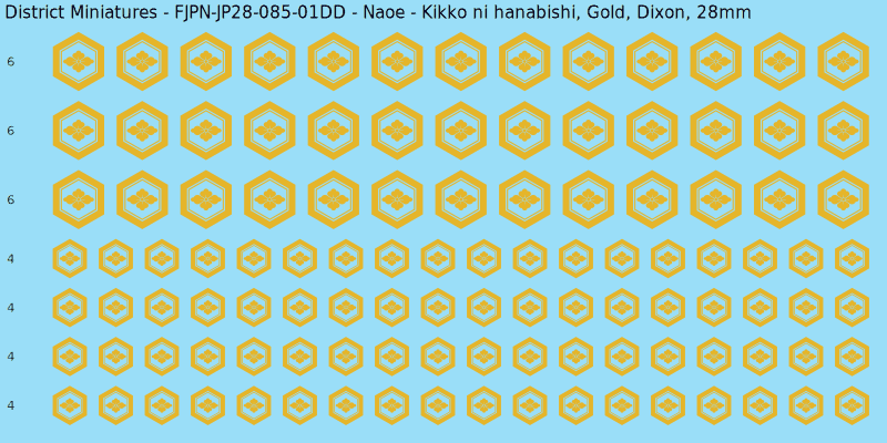 Naoe Clan mon, Yellow/Gold waterslide decal sheet, Dixon banner sizes, 28mm