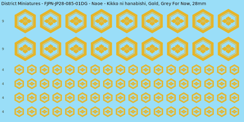 Naoe Clan mon, Yellow/Gold waterslide decal sheet, Grey For Now banner sizes, 28mm
