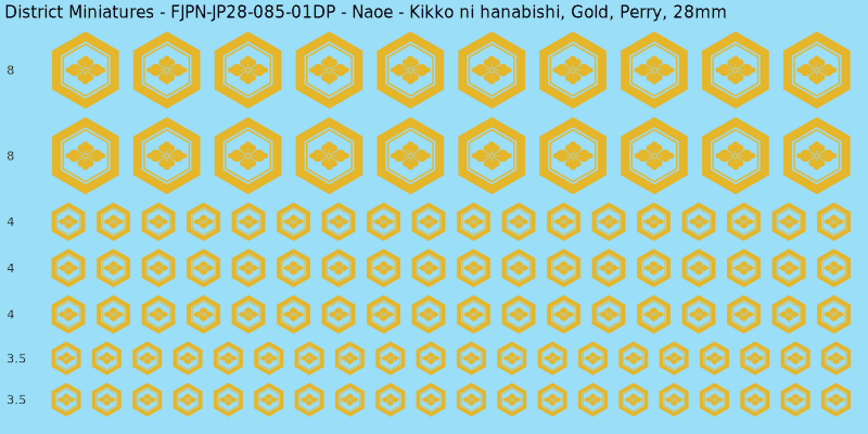 Naoe Clan mon, Yellow/Gold waterslide decal sheet, Perry banner sizes, 28mm