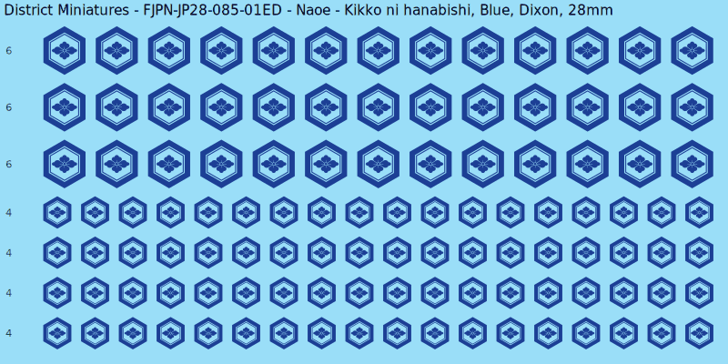 Naoe Clan mon, Blue waterslide decal sheet, Dixon banner sizes, 28mm